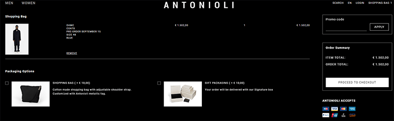 Antonioli Coupon Shopping Cart